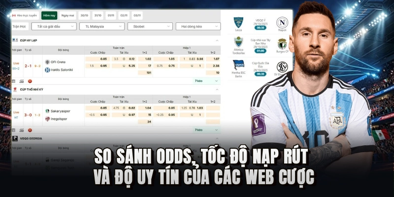 So sánh odds, tốc độ nạp rút và độ uy tín của các web cược